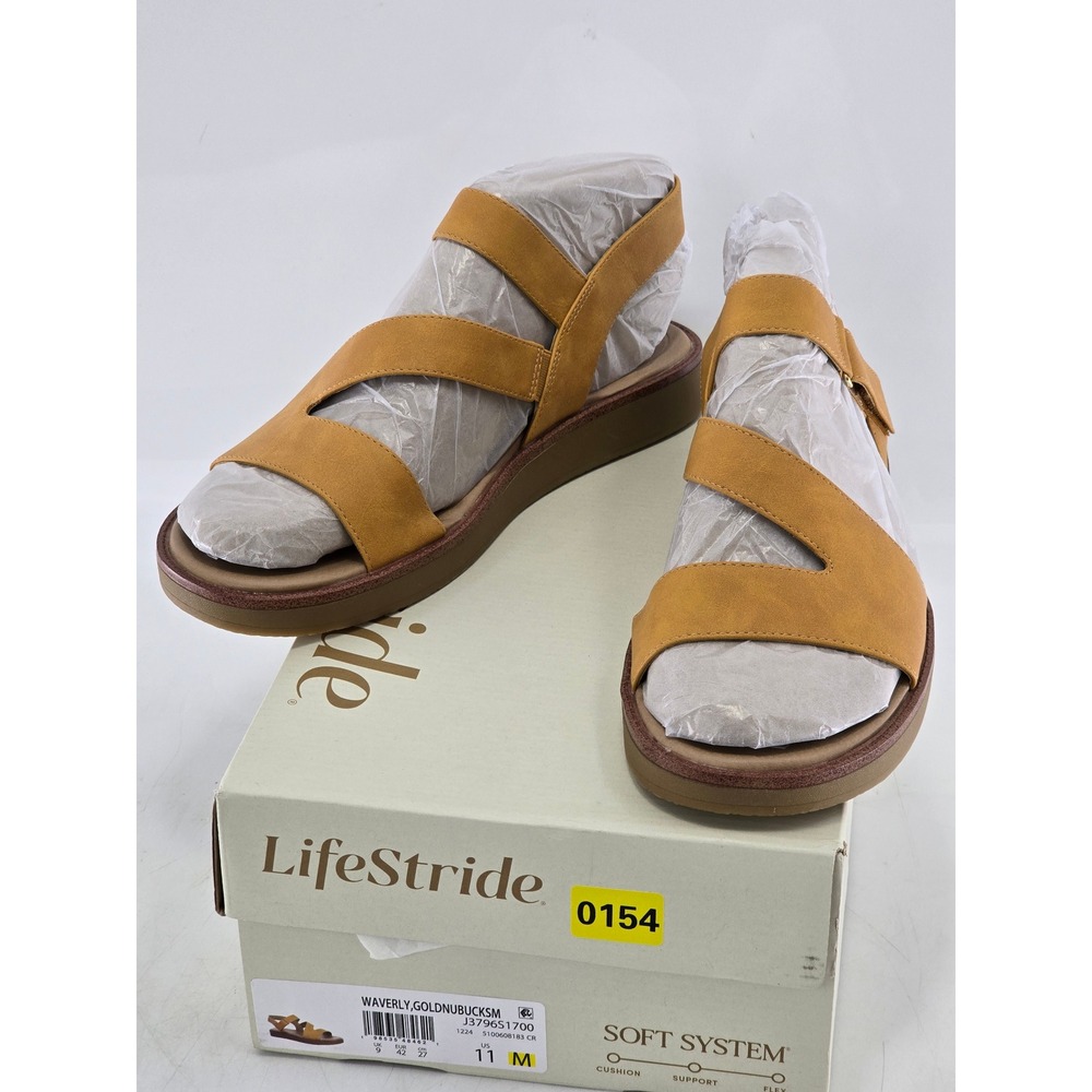 LifeStride Waverly Sandals Womens 11 Gold Nubuck Soft System Comfort - NEW
